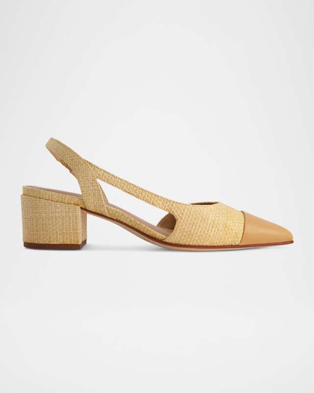 Monroe Raffia Leather Cap-Toe Pumps